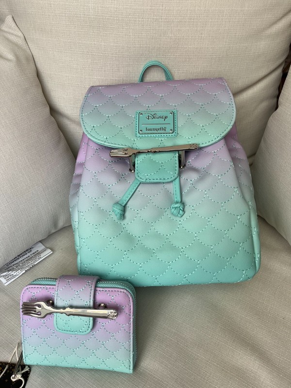 Loungefly Disney The Little Mermaid Ariel Ombre Scales Mini Backpack Wallet Set