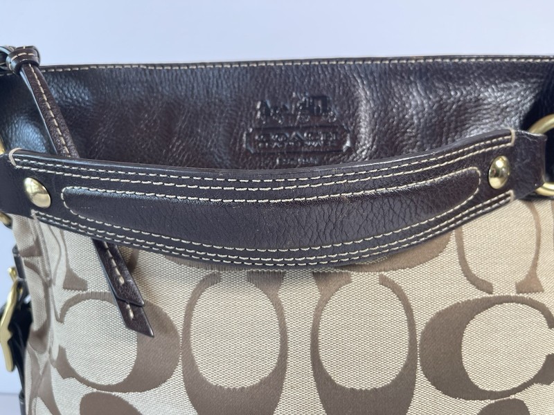 Coach Large 12674 Y2K Bag Zoe Signature Logo Hobo Brown Jaquard Shoulder Purse gallery