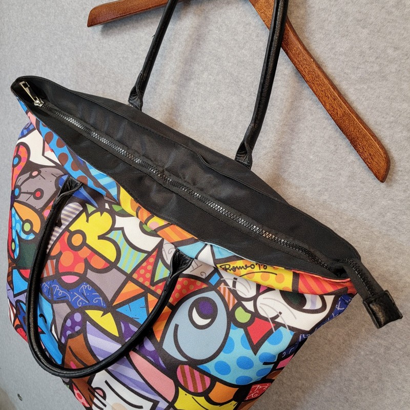 ROMERO BRITTO Art Tote Bag Garden Animals Dog Cat Fish Butterfly Colorful Large gallery