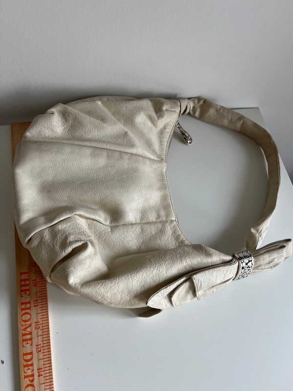 Vtg Brighton Off White Leather Handbag Silver Tone charm Hardware Shoulder Y2K gallery