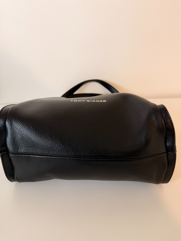 Tony Bianco Black Leather Bag Gold Clasp Tie Strap Small Shoulder Handbag gallery