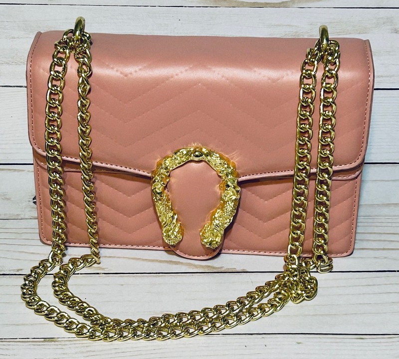 Fashionable Purse Soft Pink with Chain Strap Shoulder Crossbody Bag 8 1/2 x 6 in