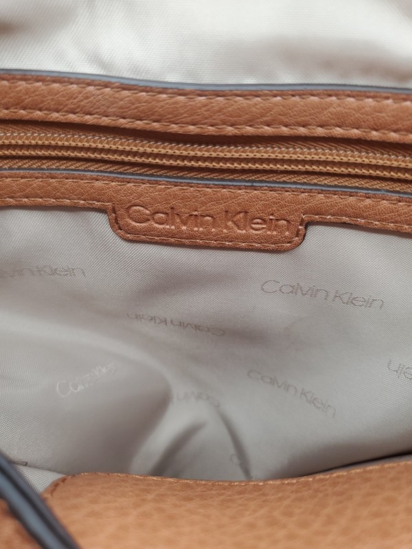 Calvin Klien Shoulder Bag Brown Pebbled Faux Leather Purse 12x11x5 24 in straps gallery