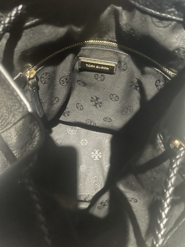 Tory Burch Black Pebbled Backpack with Tassel, Logo, Adjustable Straps gallery