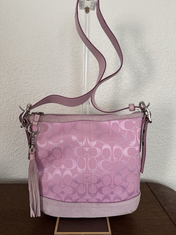 Coach Y2K Pink Signature Jacquard Suede Slim Duffle Shoulder Bag 9362