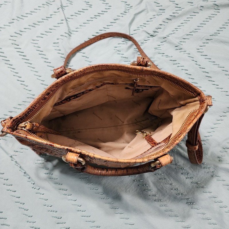 Women's Brahmin Pecan Melbourne Croc Embossed Leather Tote Shoulder Bag Purse gallery