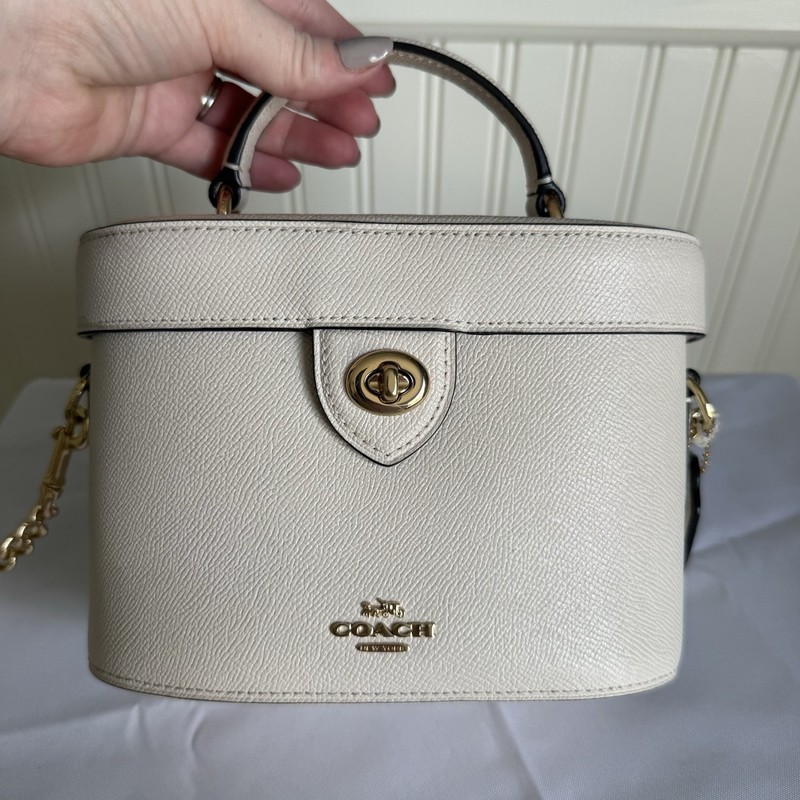 Coach Kay Bone White Leather Vanity Case Crossbody Top Handle Bag Purse