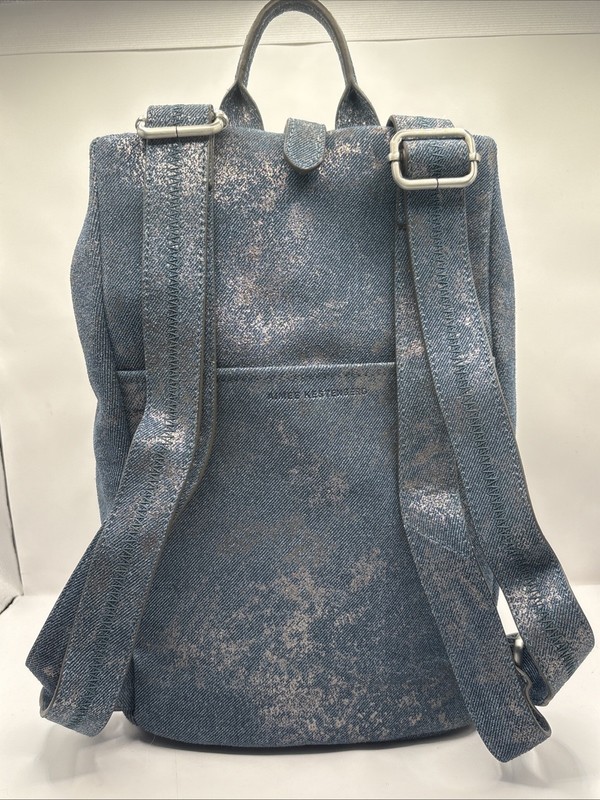 Aimee Kestenberg Tamitha Backpack Denim Metallic Silver Foil Leather NWOT Med gallery