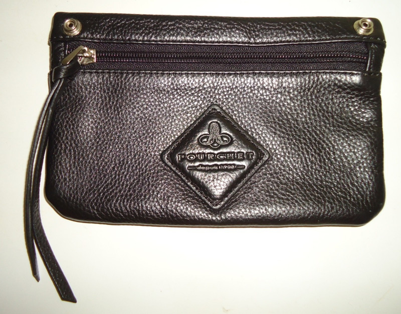 POURCHET depuis 1903 Women’s Leather Black Purse Zip Size-7.5×5 in