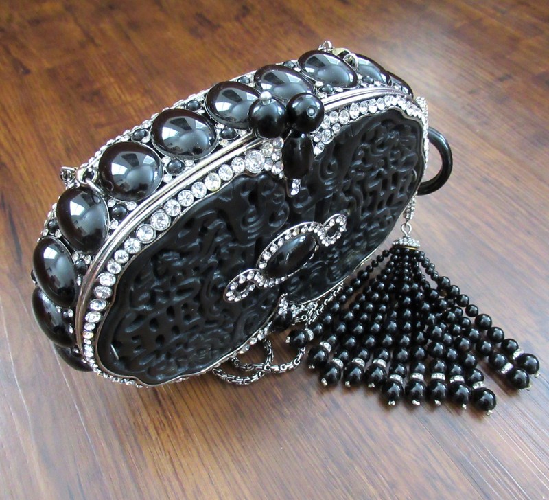 Iradj Moini Black Jade Onyx And Crystal Statement Clutch Rhinestone Minaudière