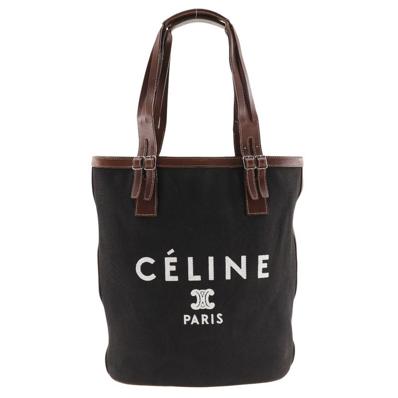 CELINE logo Tote Bag black/Brown canvas Women