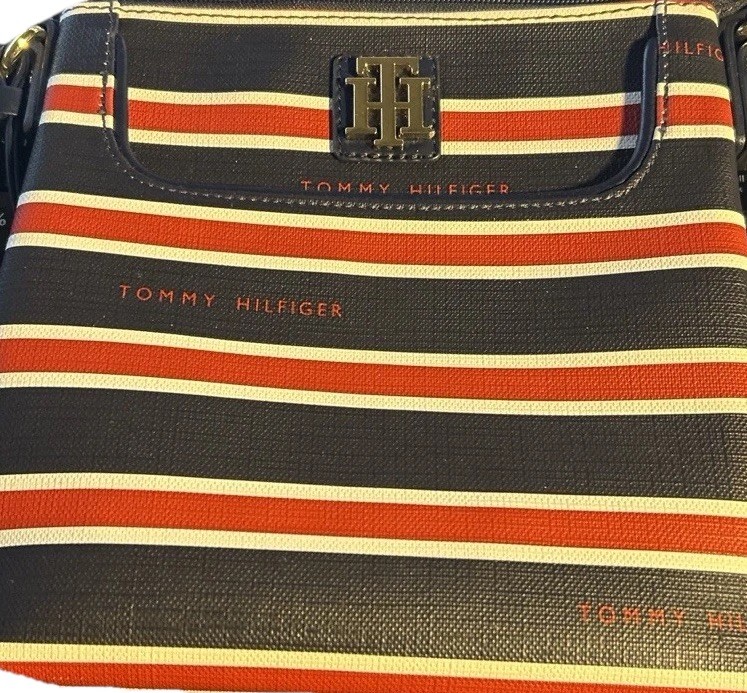 Tommy Hilfiger Jaden Crossbody Bag Navy Red White Stripe TH Monogram Purse