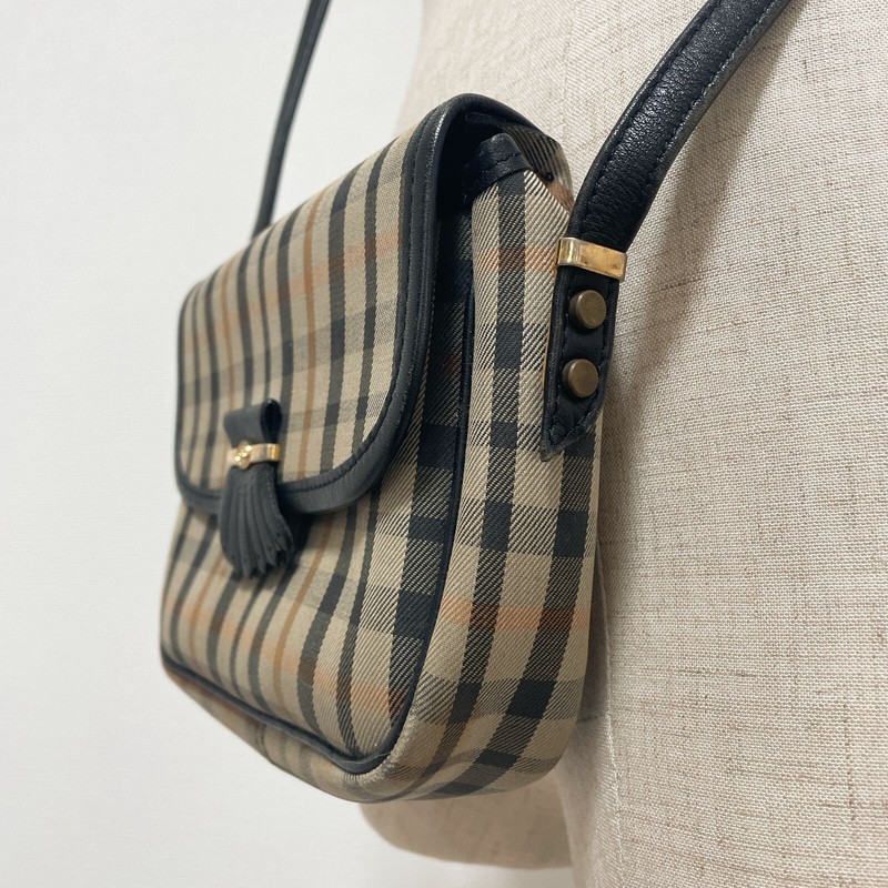 DAKS Checked Shoulder Crossbody Bag Purse Beige W7xH5xD1inch Retro Vintage USED gallery