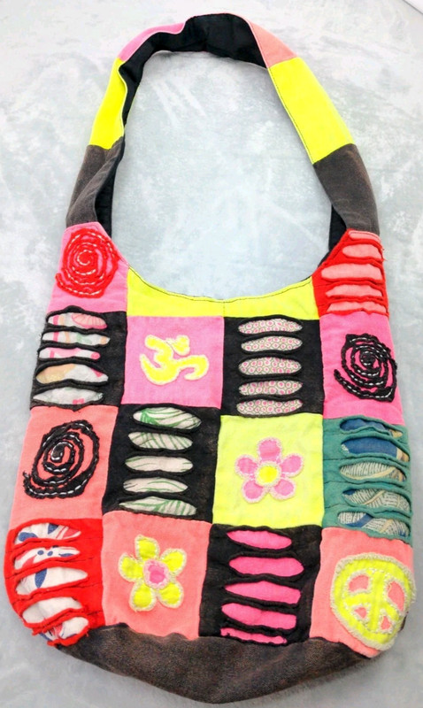 Recycled Patchwork Shoulder Bag/Purse Boho Hippie Distressed Retro