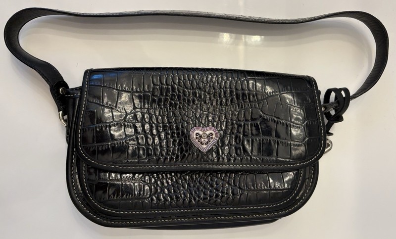 Brighton Small Black Croc-Embossed Leather Purse Heart Accent C940771 Shoulder
