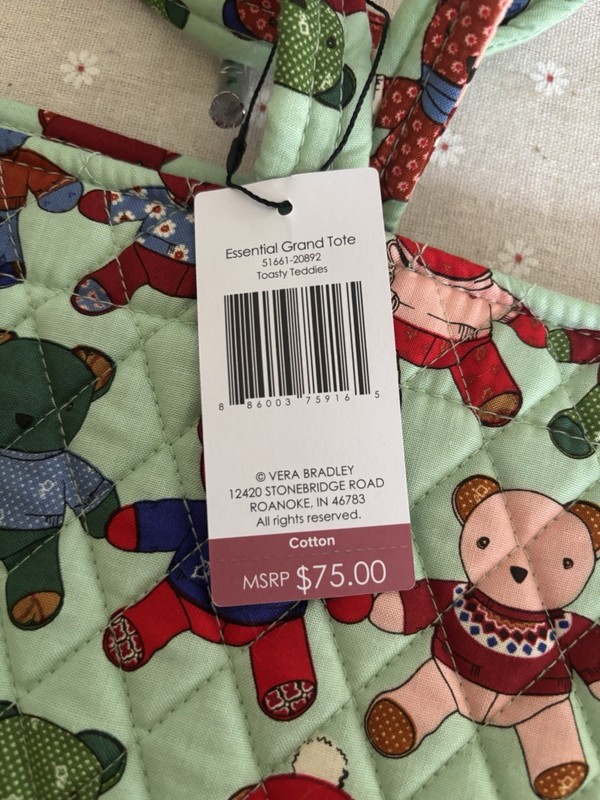 Vera Bradley Women's Outlet Cotton Essential Grand Tote Toasty Teddies gallery