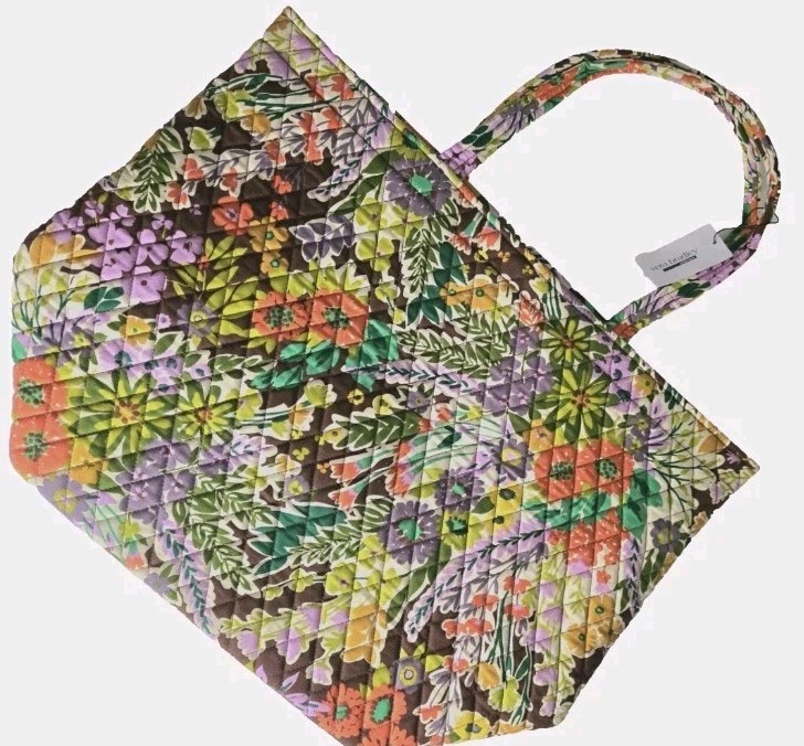 Vera Bradley Grand Tote Evening Garden Purse Handbag Large + MATCHING CHARM