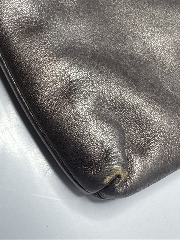 Coach Silver Metallic Pleated Leather Wristlet with Fob - Top Zipper with Strap gallery