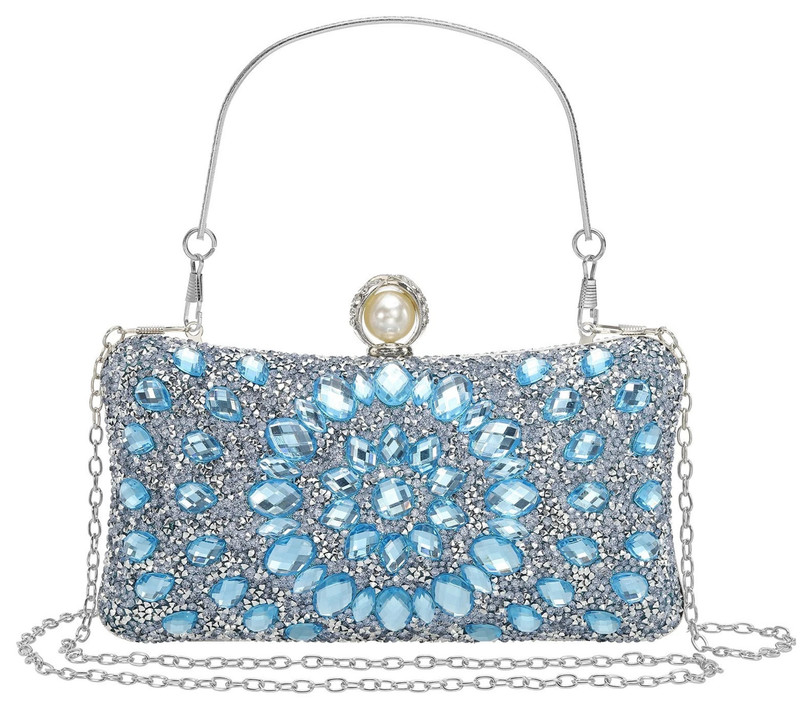 Evening Bag for Women Sparkly Crystal Rhinestone Clutch Purse Light Blue