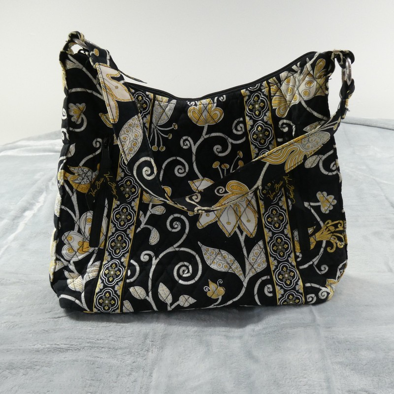 Vera Bradley Yellow Bird Shoulder Bag Womens Black Yellow Floral Quilted Purse