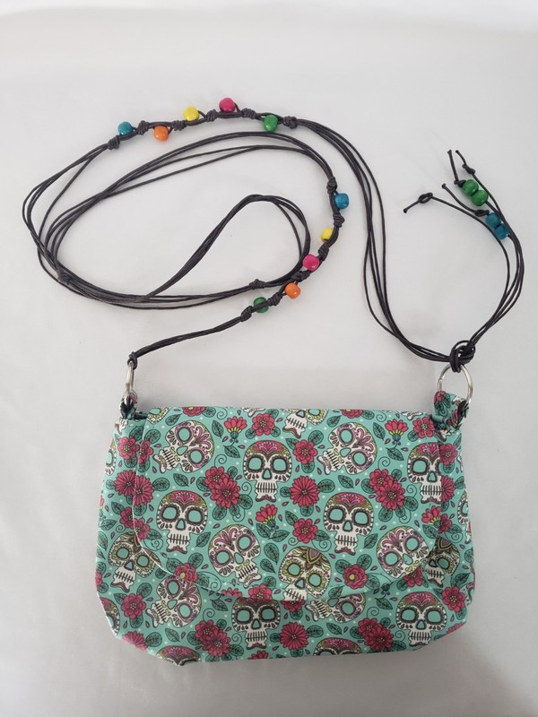 Sugar Skull Day of the Dead Teal Floral PVC Crossbody Bag Festivalcore Boho