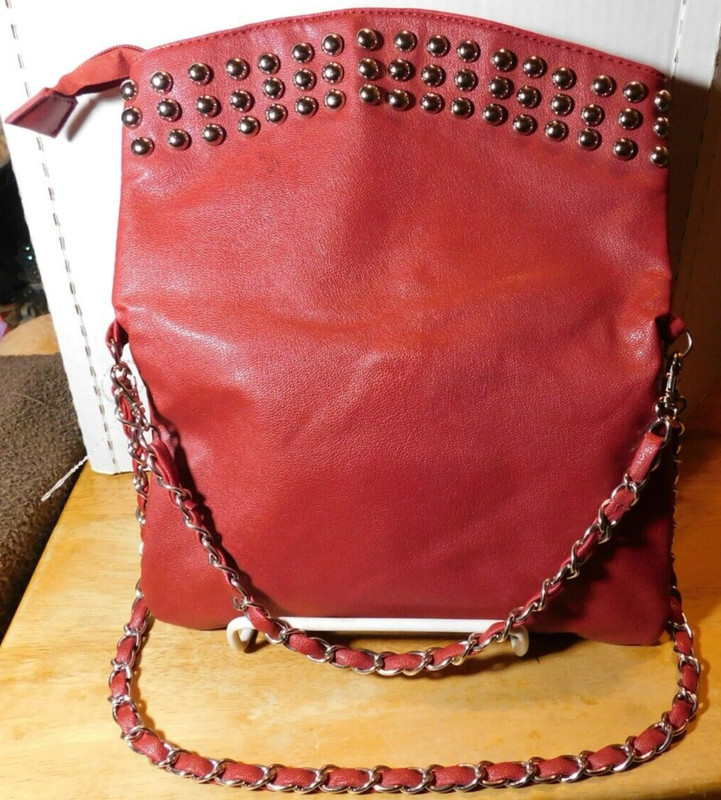 BAG~Hananel Red Fold-Over Convert Shoulder Rhinestone Purse Adjustable Straps gallery
