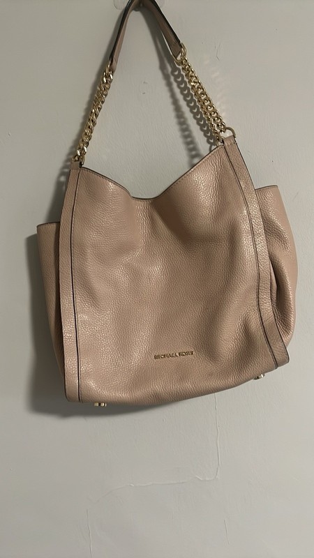 Michael Kors Blush Pebbled Large Shoulder Bag Gold Chain Strap, Charm Pockets