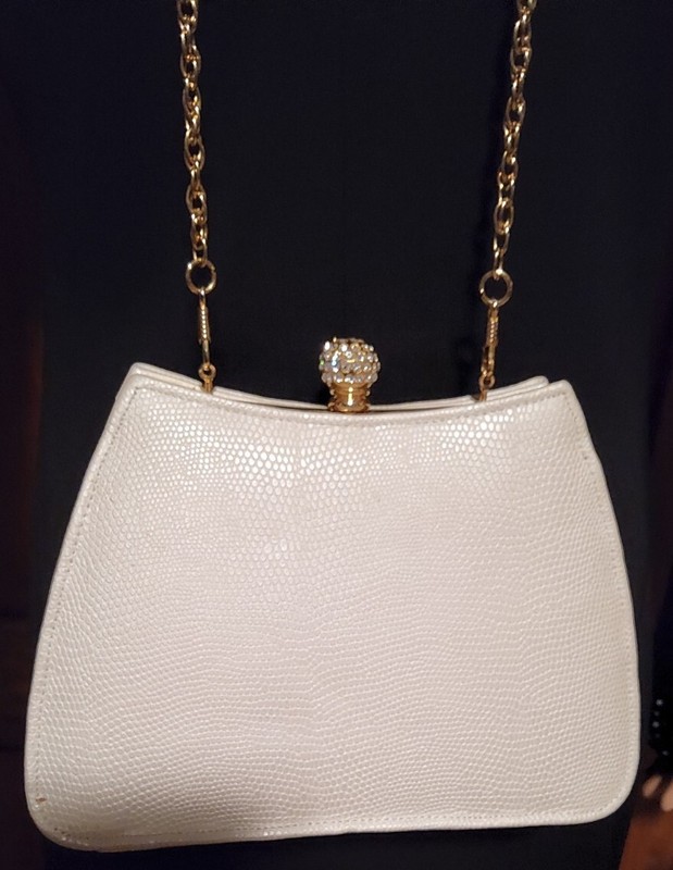 Y & S Clutch or Chain Genuine Leather Rhinestone Clasp-Purse-VTG. 5 3/4″ T 8″ W