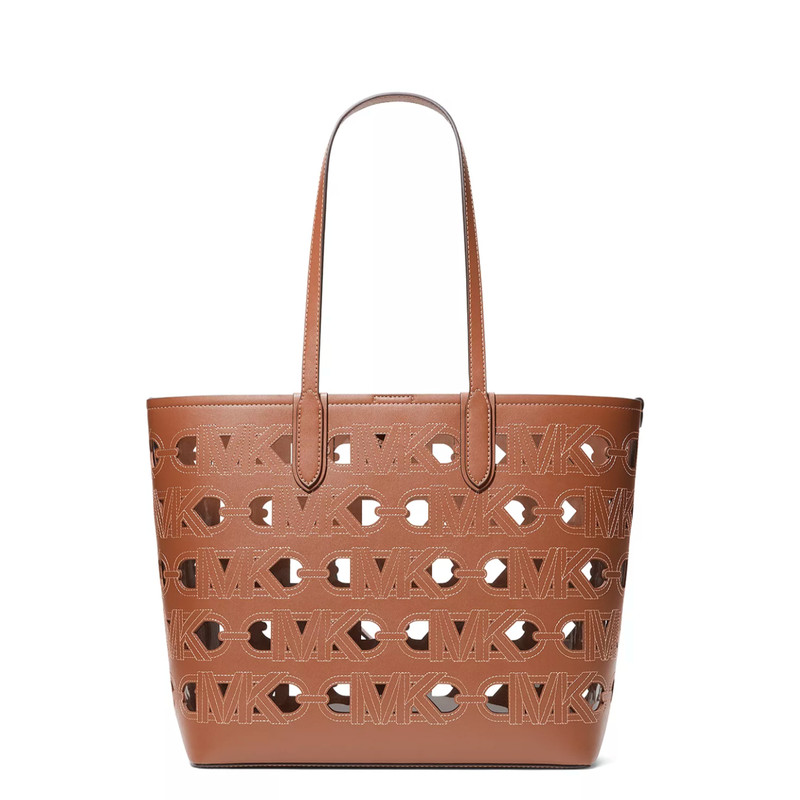 NWT Original $300 MICHAEL KORS Eliza Large East West Tote Bag Brown Cutouts