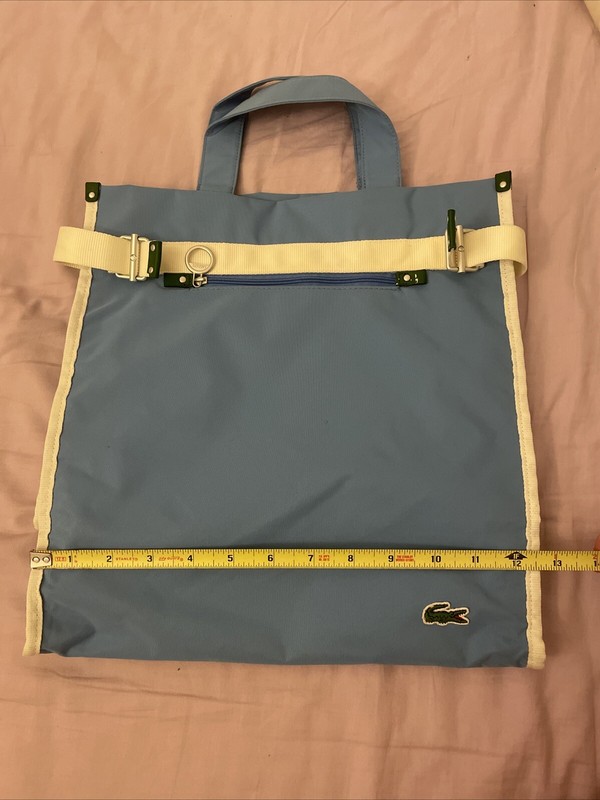 Lacoste Tote Shopping Bag Magnetic Snap Button Light Blue Vertical gallery