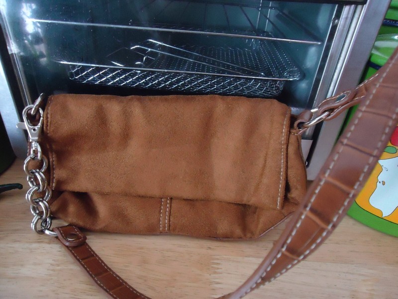 NWOT Small Suede leather purse 8" L X 4.5" H, brown, USA made, 9" strap drop