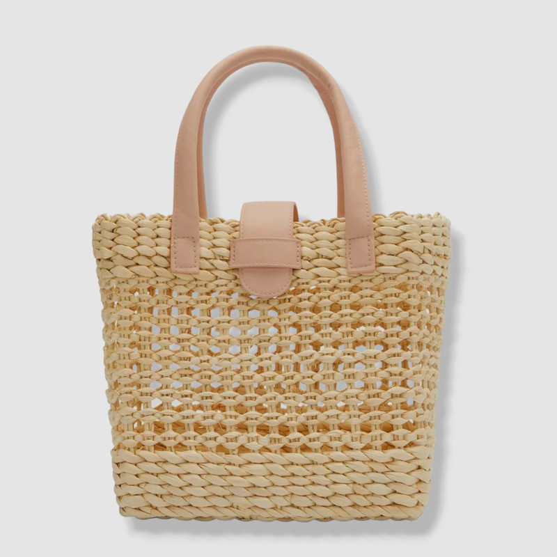 $134 BTB Los Angeles Women’s Beige Jules Mini Cutout Leather Straw Tote Bag
