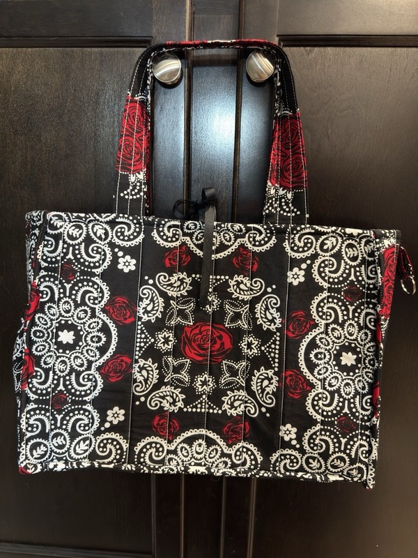 Black White Red Bandana Tote Bag Handcrafted And Quilted