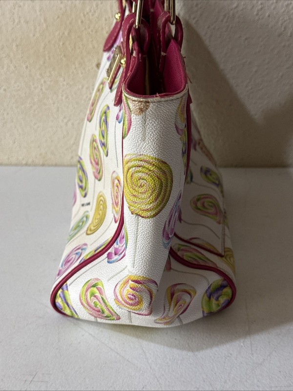 Dooney & Bourke White Lollipop Pattern Satchel Purse Handbag RARE Retired HTF gallery