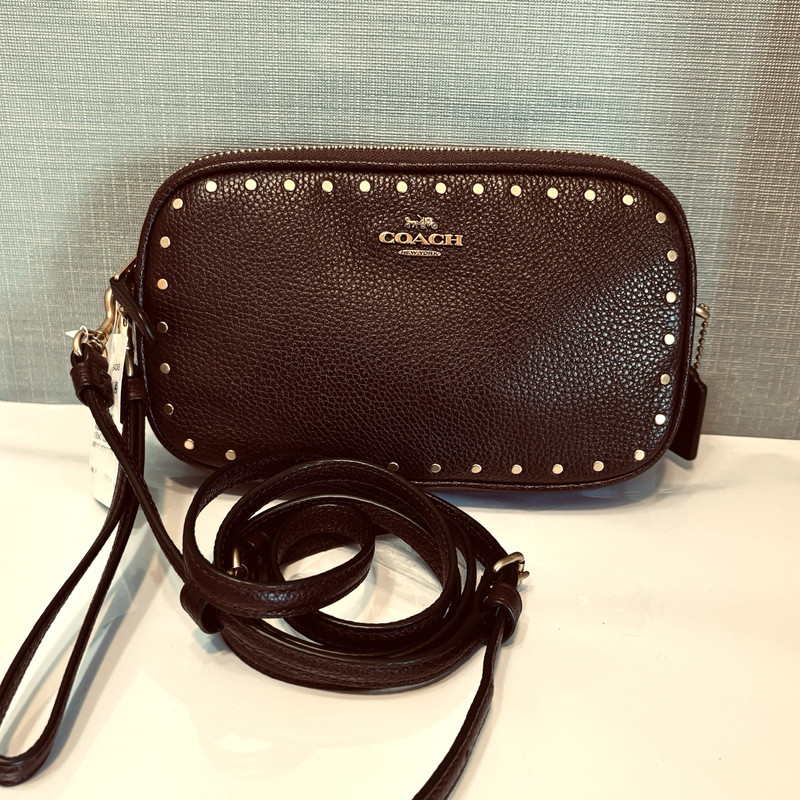 Coach Border Rivets Crossbody Clutch Leather OXBLOOD 31795 NWT