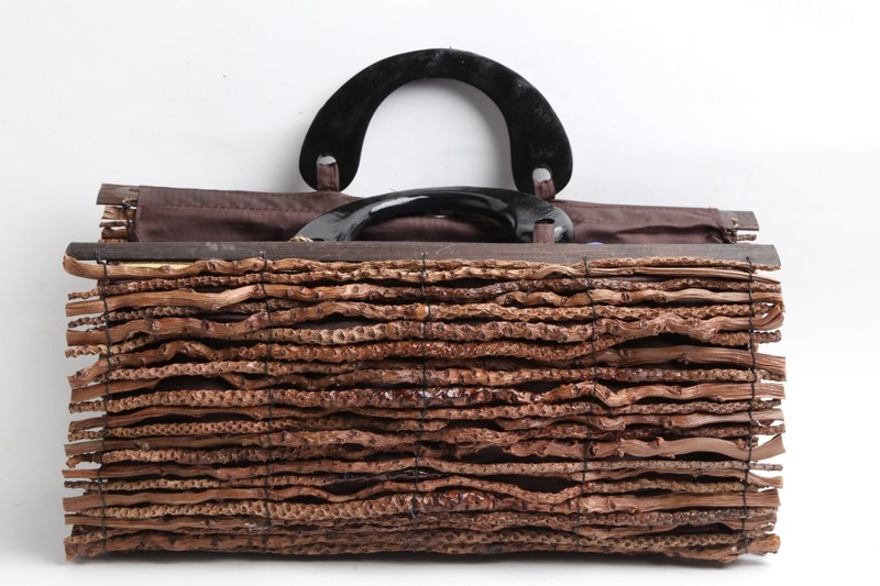 Natural Twig Stick Brown Wooden Top Handle Handbag Purse Bag Vintage Boho Rare gallery