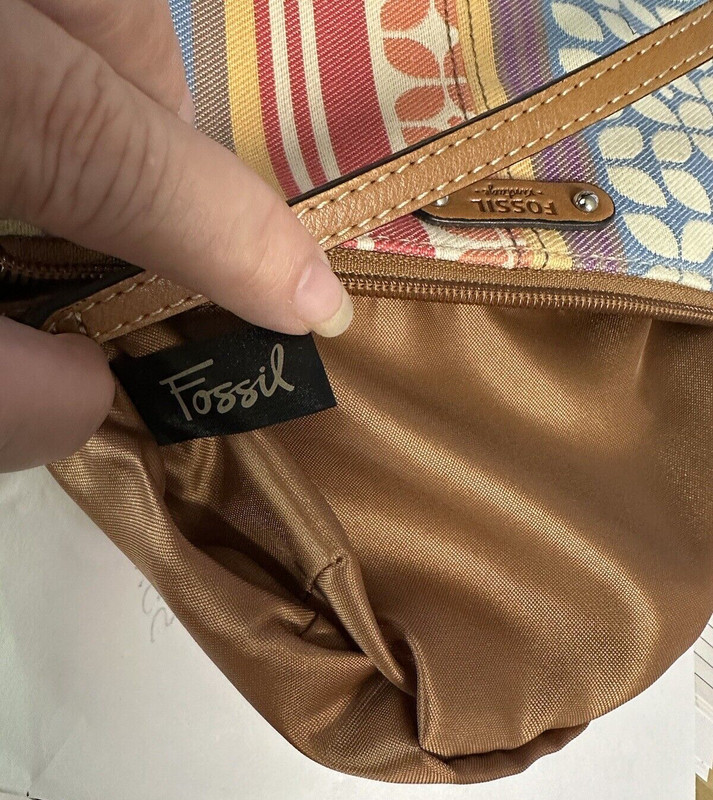 Fossil Women's Multi Colored Striped Canvas Purse Single Leather Strap 9X5 in gallery