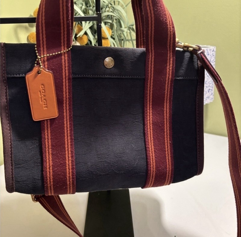 Coach Medium Tote Black Brown Burgundy Double Handles Detachable Strap Snap