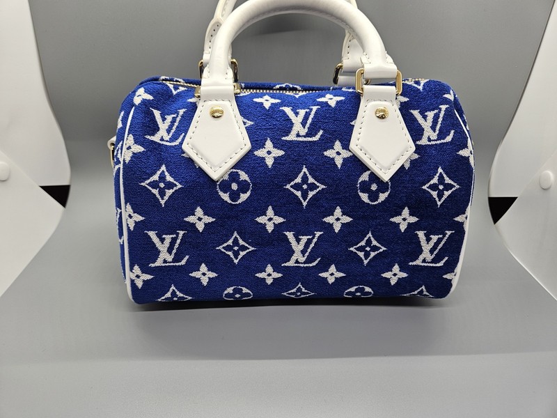 Louis Vuitton Jacquard Velvet Speedy 20 Bandouliere Blue Crossbody Bag NWOT