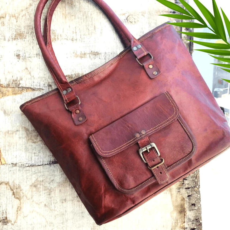 Women's Vintage Leather Tote Handmade Shoulder Lady Shopper Casual Handbag Purse