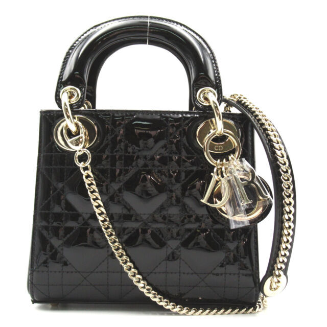 Dior Lady Dior Stamped Crossbody Mini Black Leather