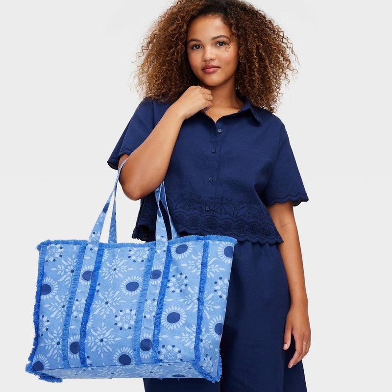 Star Medallion Fringe Canvas Tote Bag Blue - Roller Rabbit gallery