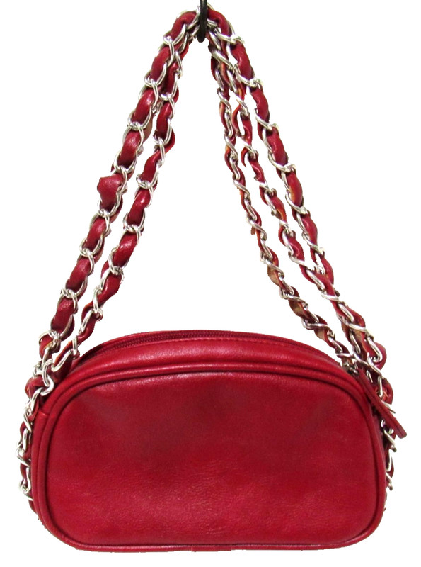 Cherry Red Vegan Leather Mini Handbag Triple Chain Purse Evening Bag Americana