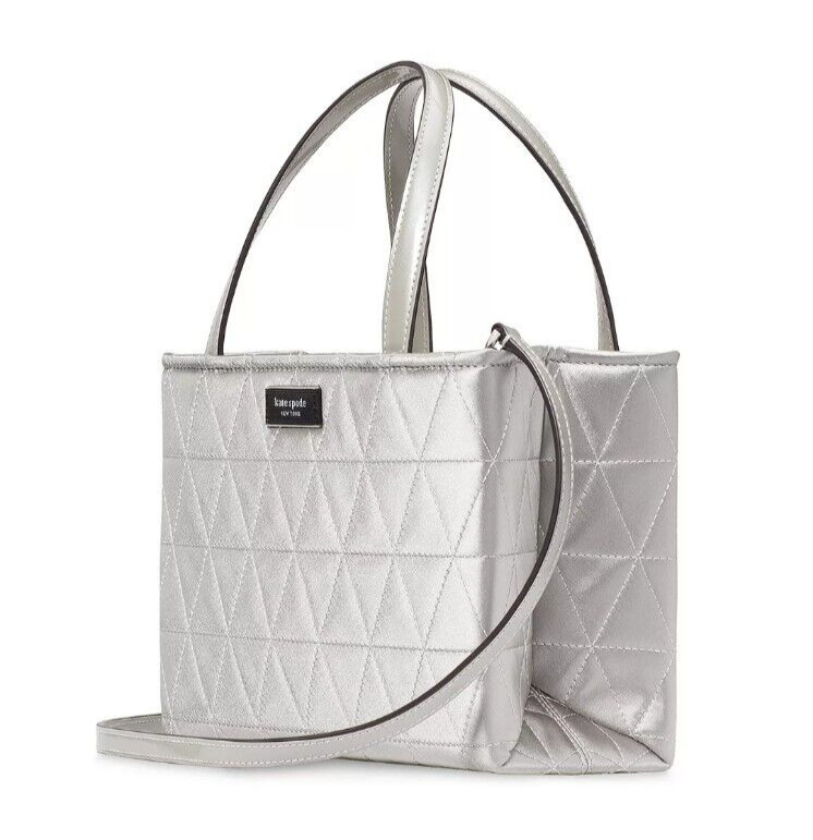kate spade- Sam Icon- Quilted Satin- Small Tote- Silver- NWT- $298