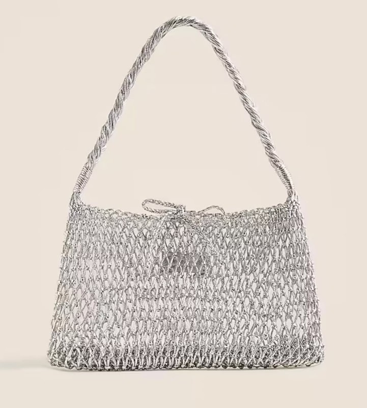 J.Crew Small Cadiz Handknotted Shoulder Bag Purse in Metallic Silver NWT