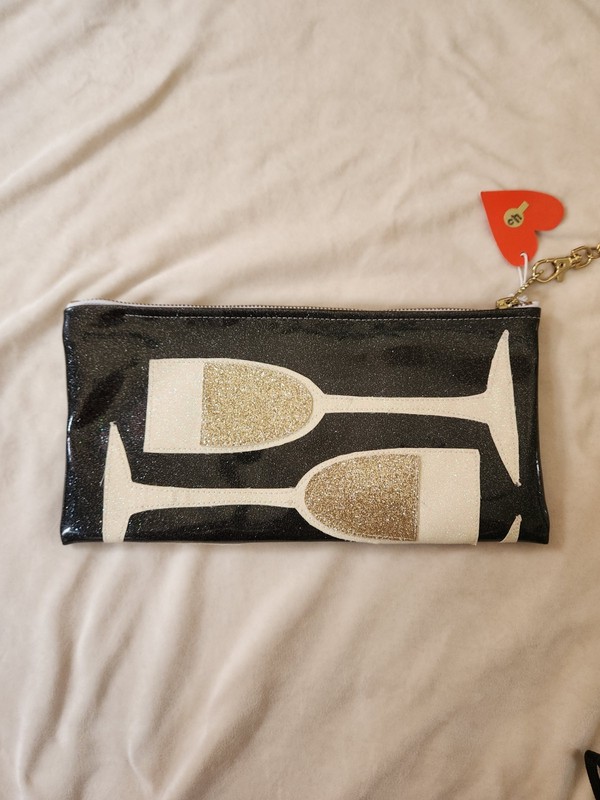 Champagne Glass Champs Birthday Party Metallic Wristlet Clutch Pouch Wallet NWT
