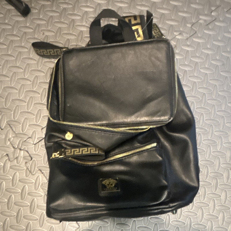 Versace Medusa Black Backpack Gold Greek Key Straps Zip Adjustable, Medium