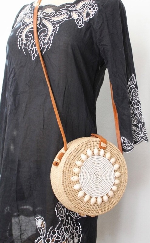 Shoulder bag Handmade bag Ratan plant bag with white turquoise stone and leather gallery