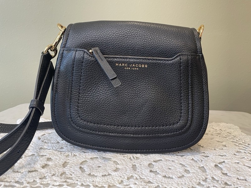 Marc Jacobs Empire City Pebbled Black Crossbody Bag with Gold Hardware Accents