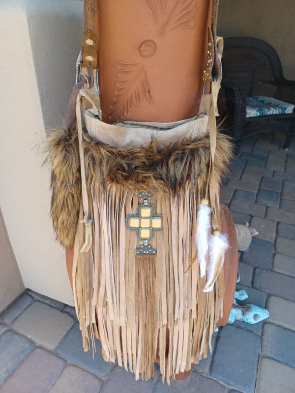 Handmade suede fringe Boho festival bag